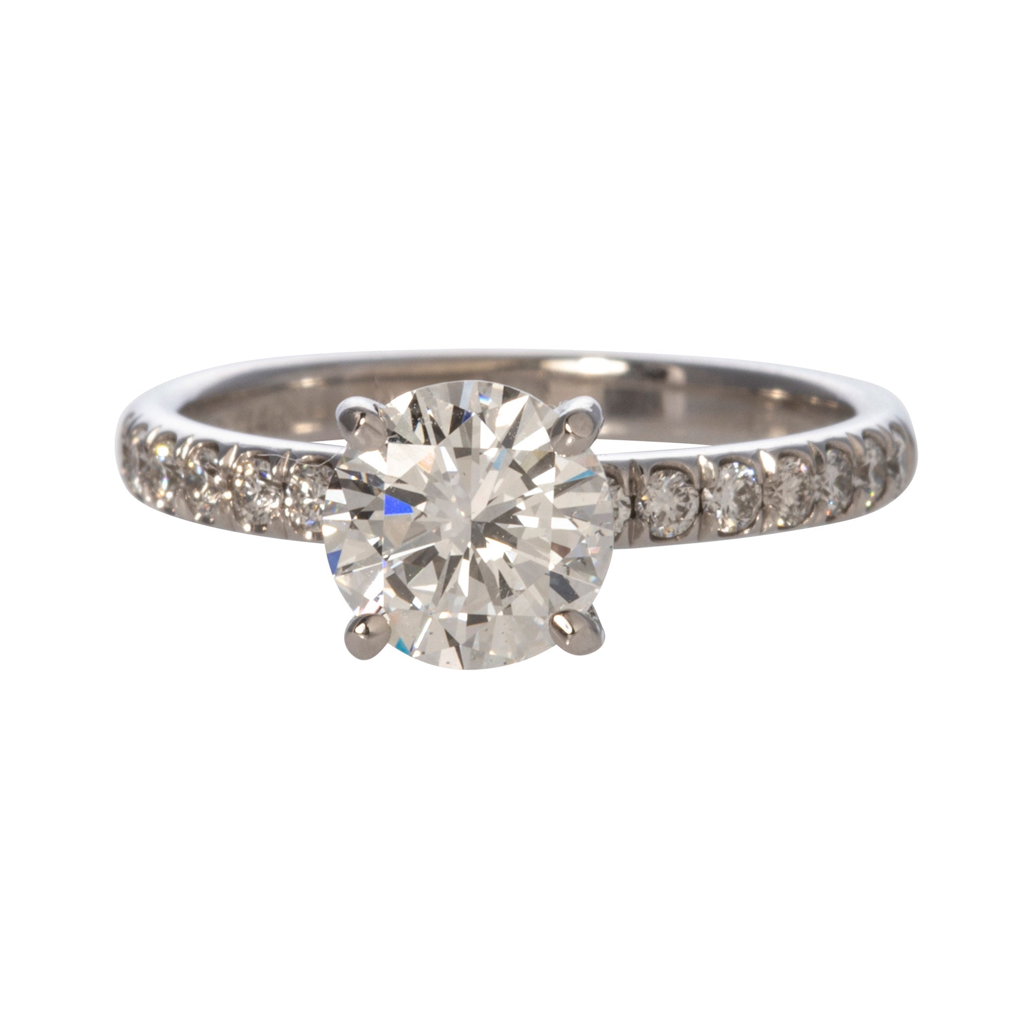 1.10ct F SI1 Round Diamond Solitaire Pavé 14K Gold Engagement Ring