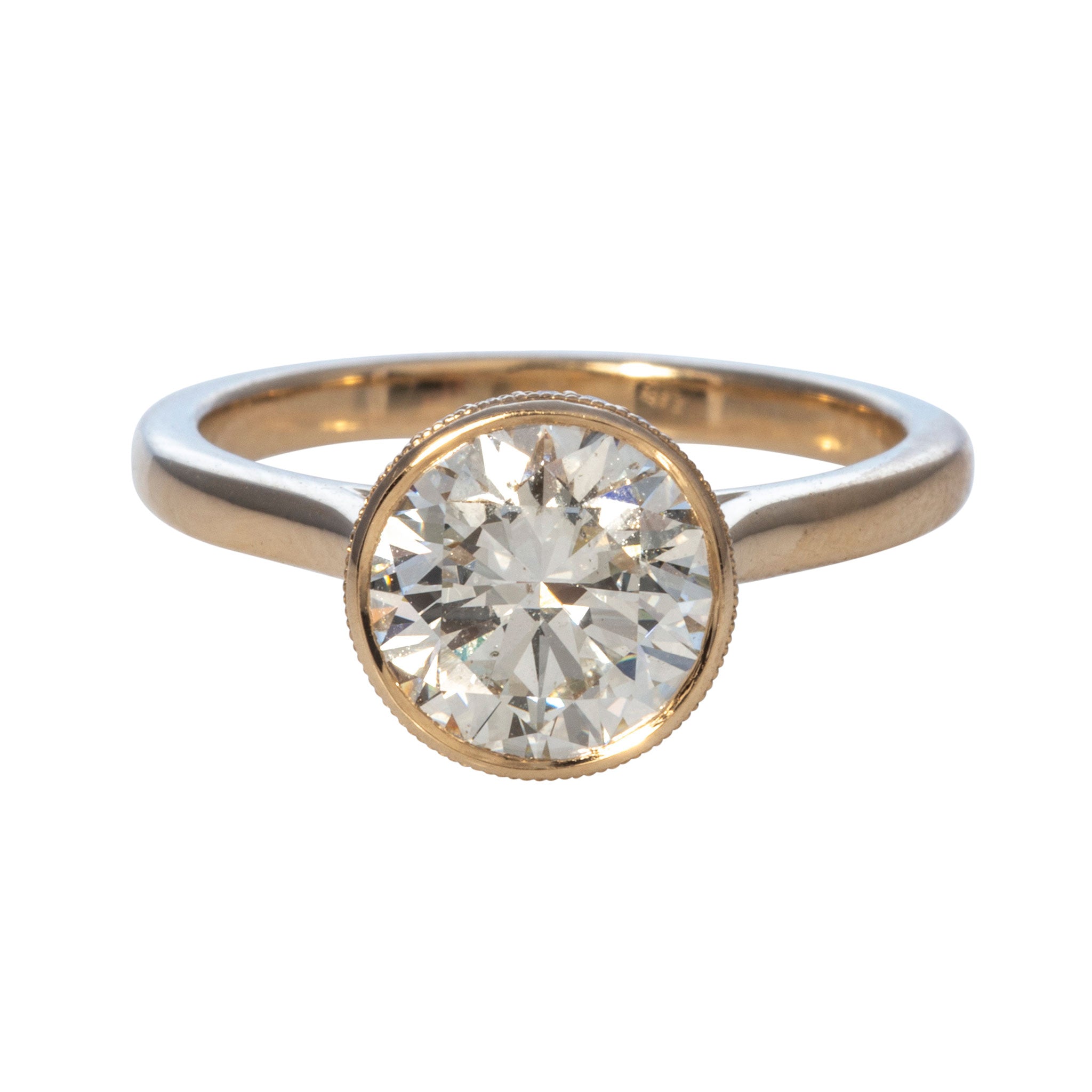 2ct Round Brilliant Diamond Bezel Set 14K Gold Engagement Ring