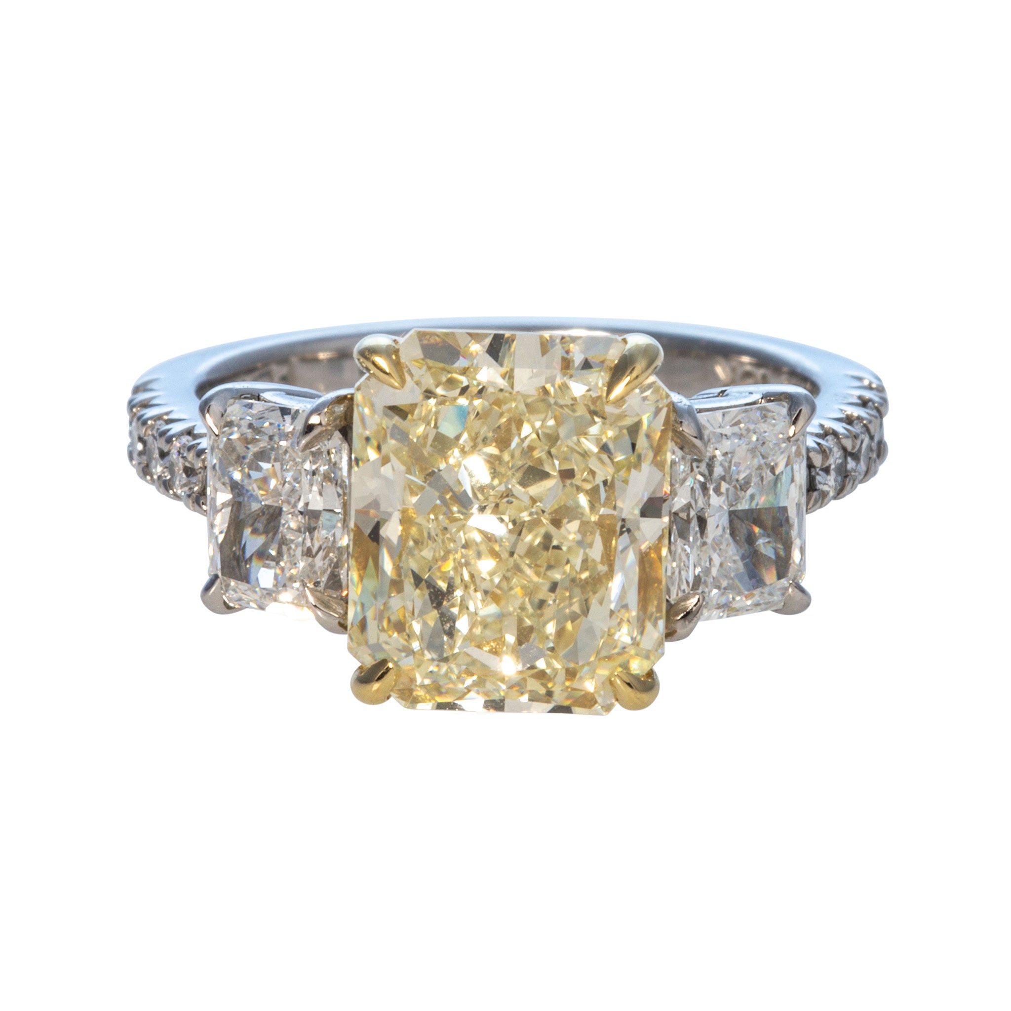 4.49ct Yellow Radiant Diamond Three Stone Engagement Ring