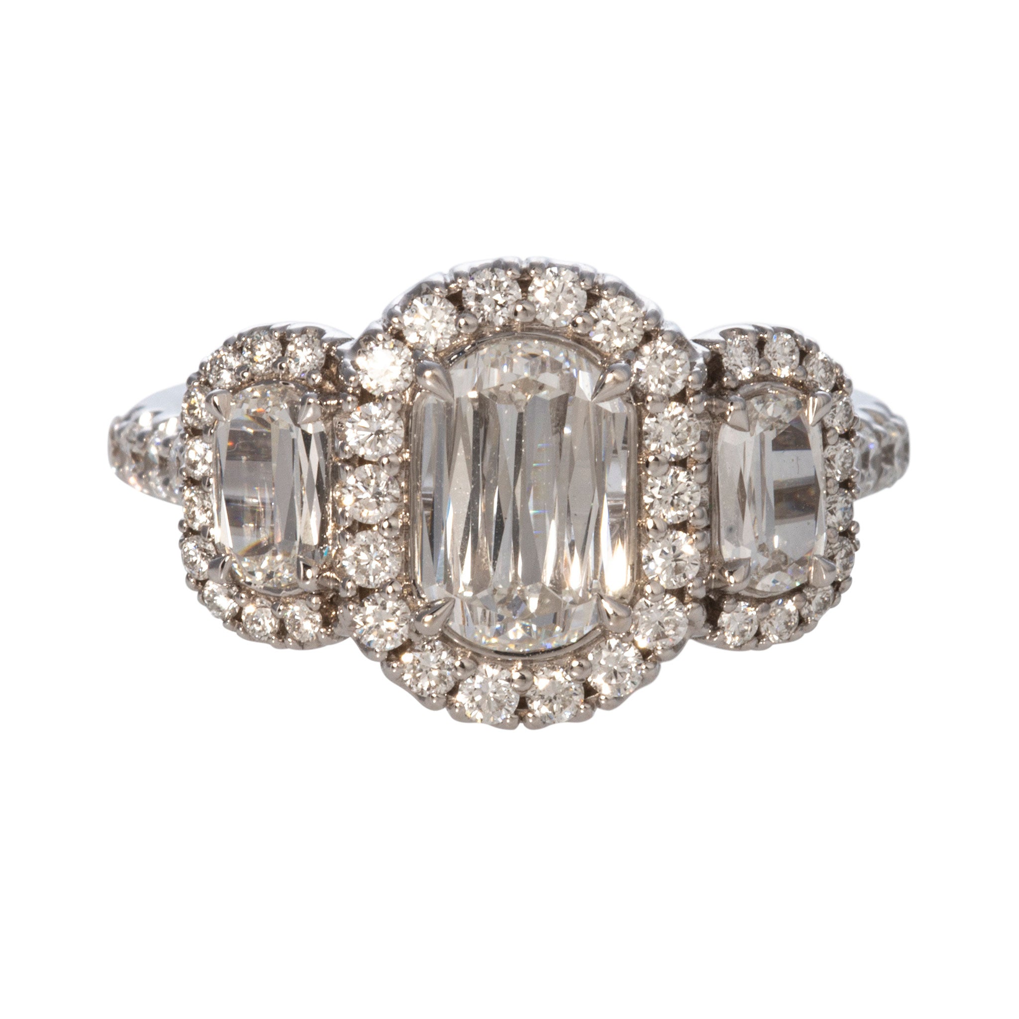 Christopher Designs 2ctw L’Amour Crisscut Diamond Three-Stone Halo Engagement Ring