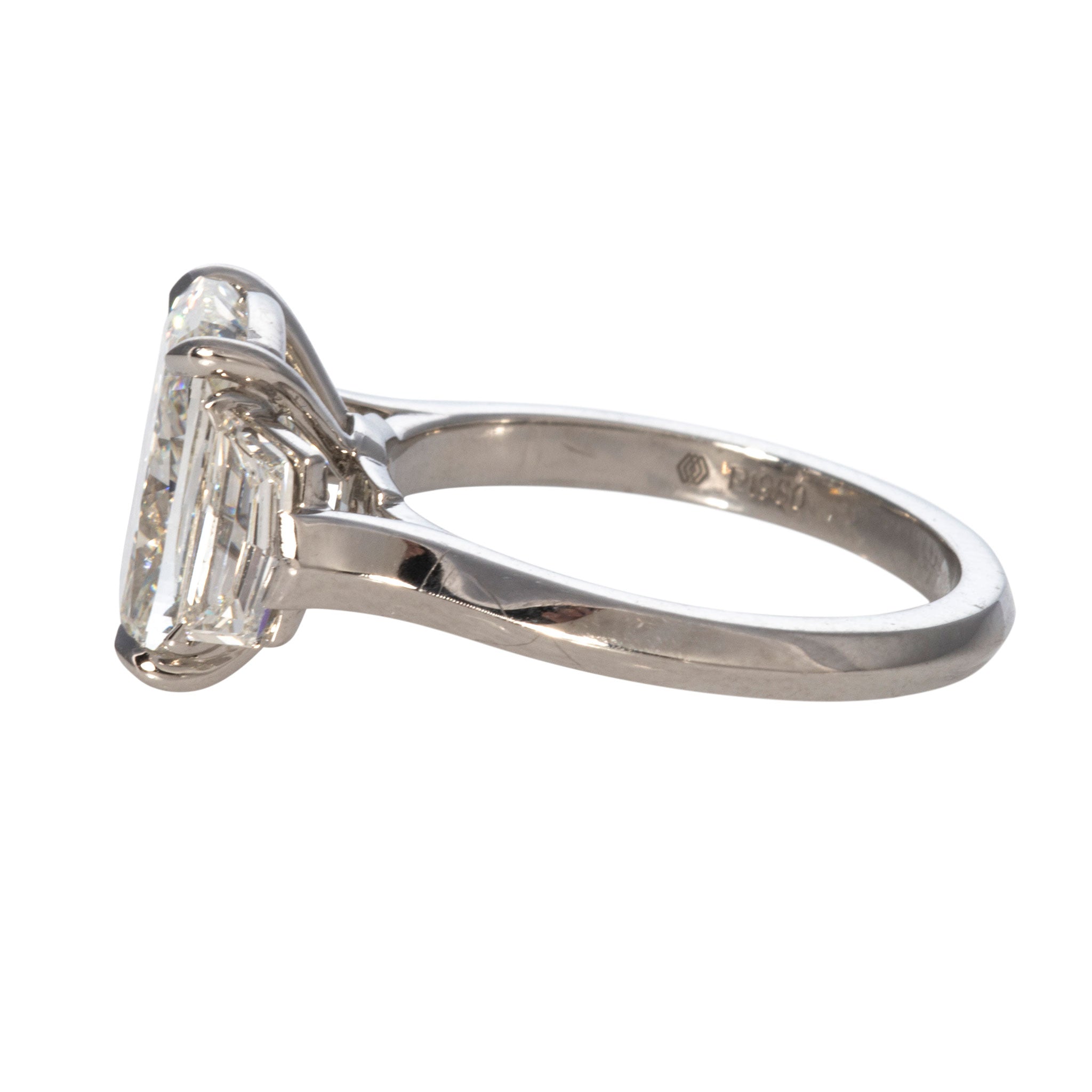 4ct Cushion Center & .62ct Side Diamond Three-Stone Platinum Ring