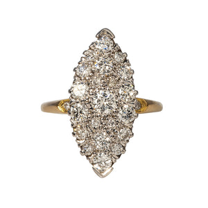 Estate Diamond Marquise Shaped Cluster 18K Gold Ring