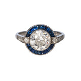 Art Deco Old European Diamond & Sapphire Platinum Ring