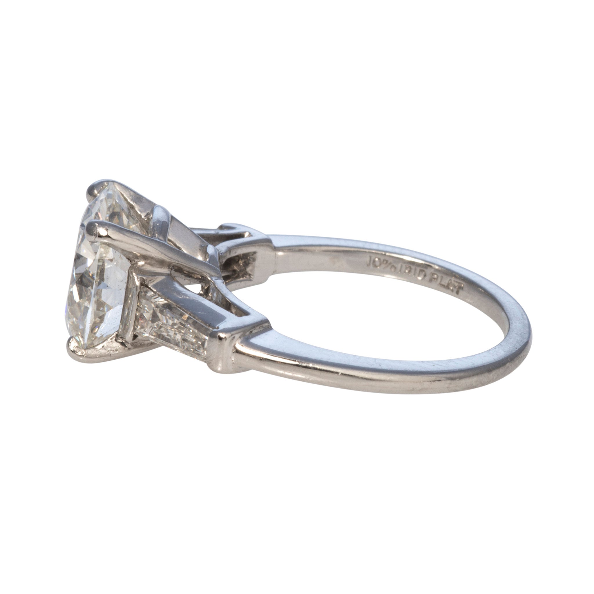 Estate 3.5ct Old Transitional Cut & .45ct Side Baguette Diamond Ring