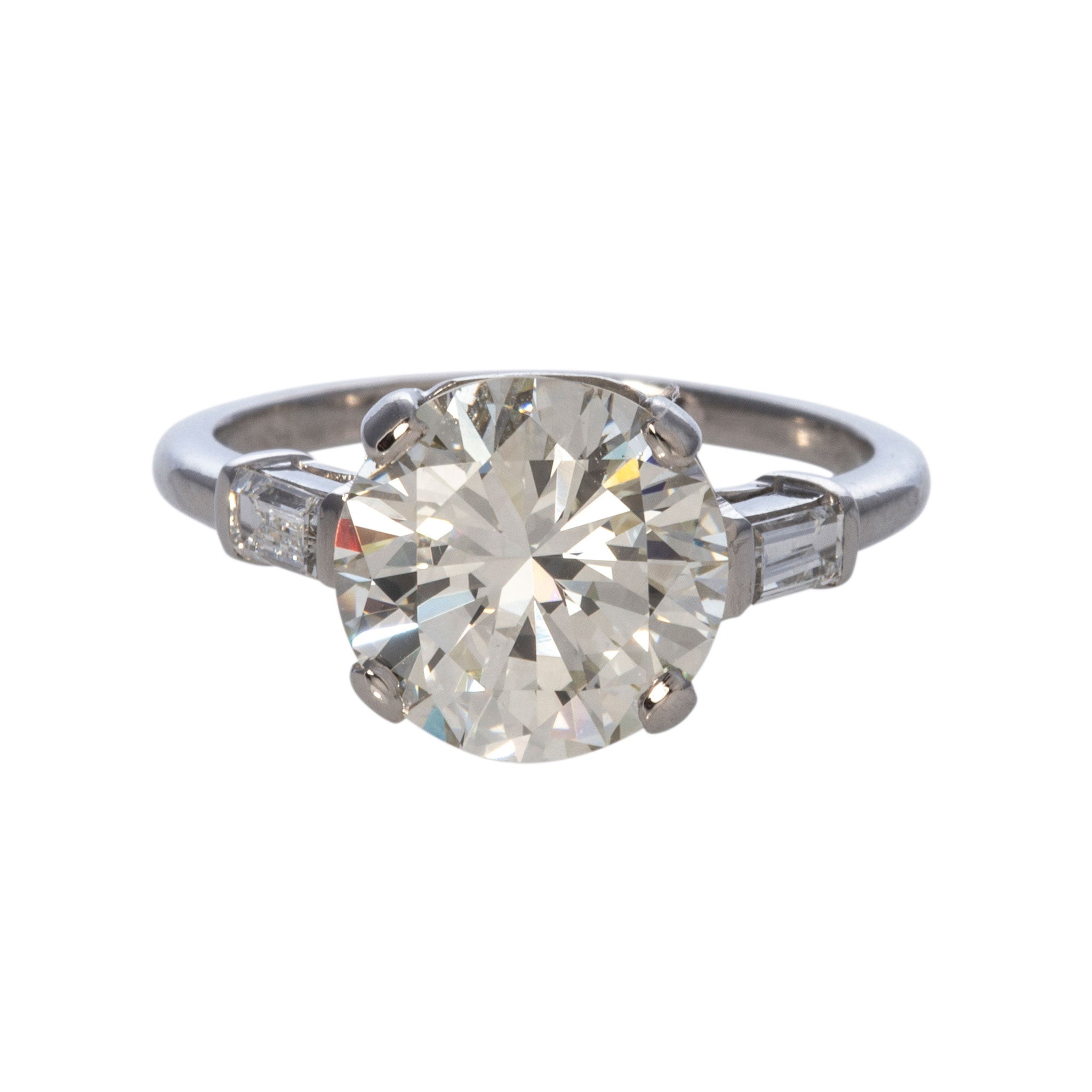 Estate 3.18ct Round Brilliant Diamond Three Stone Platinum Ring