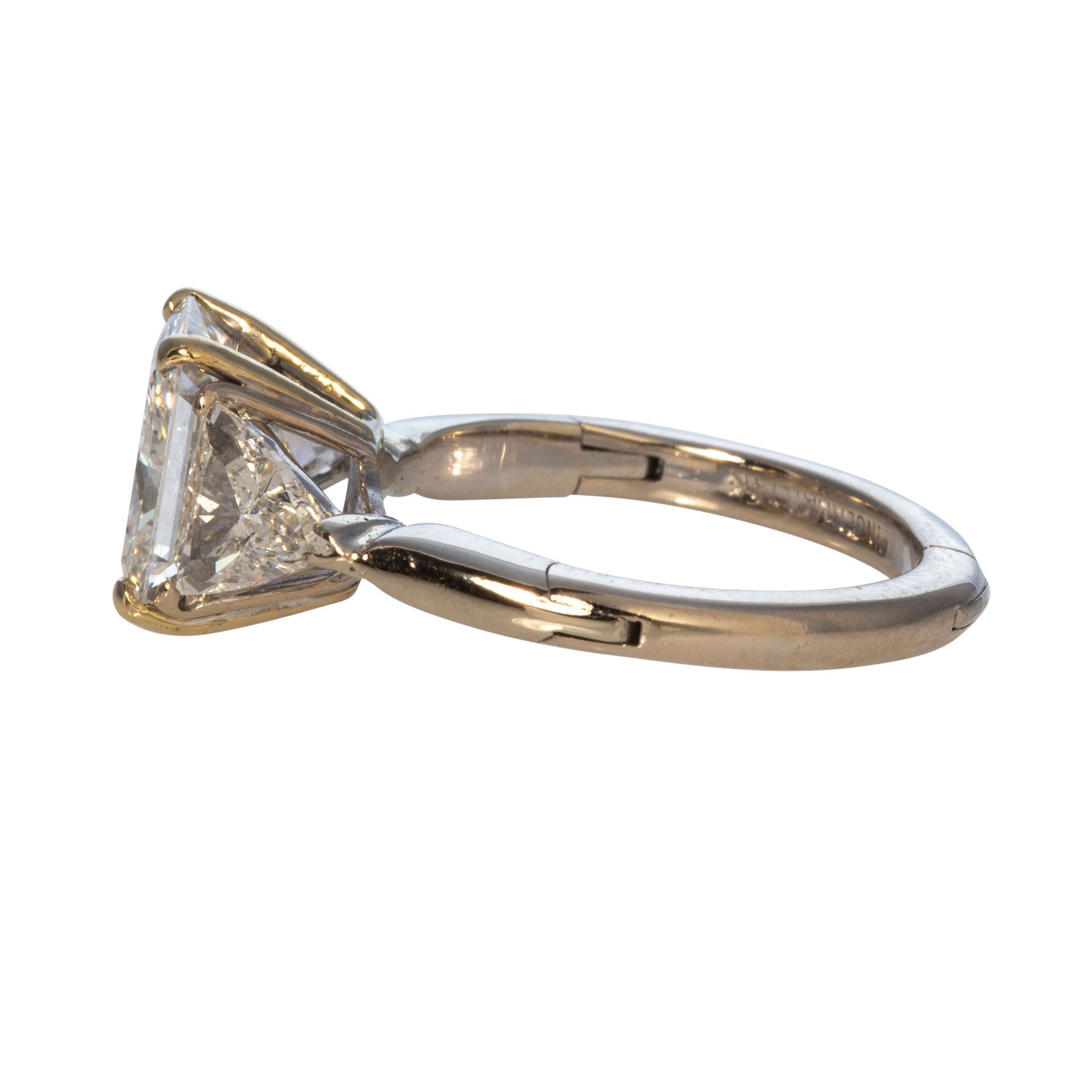 Estate 3.26ct Radiant Center & 1ct Trillion Side Diamond 14K Gold Ring