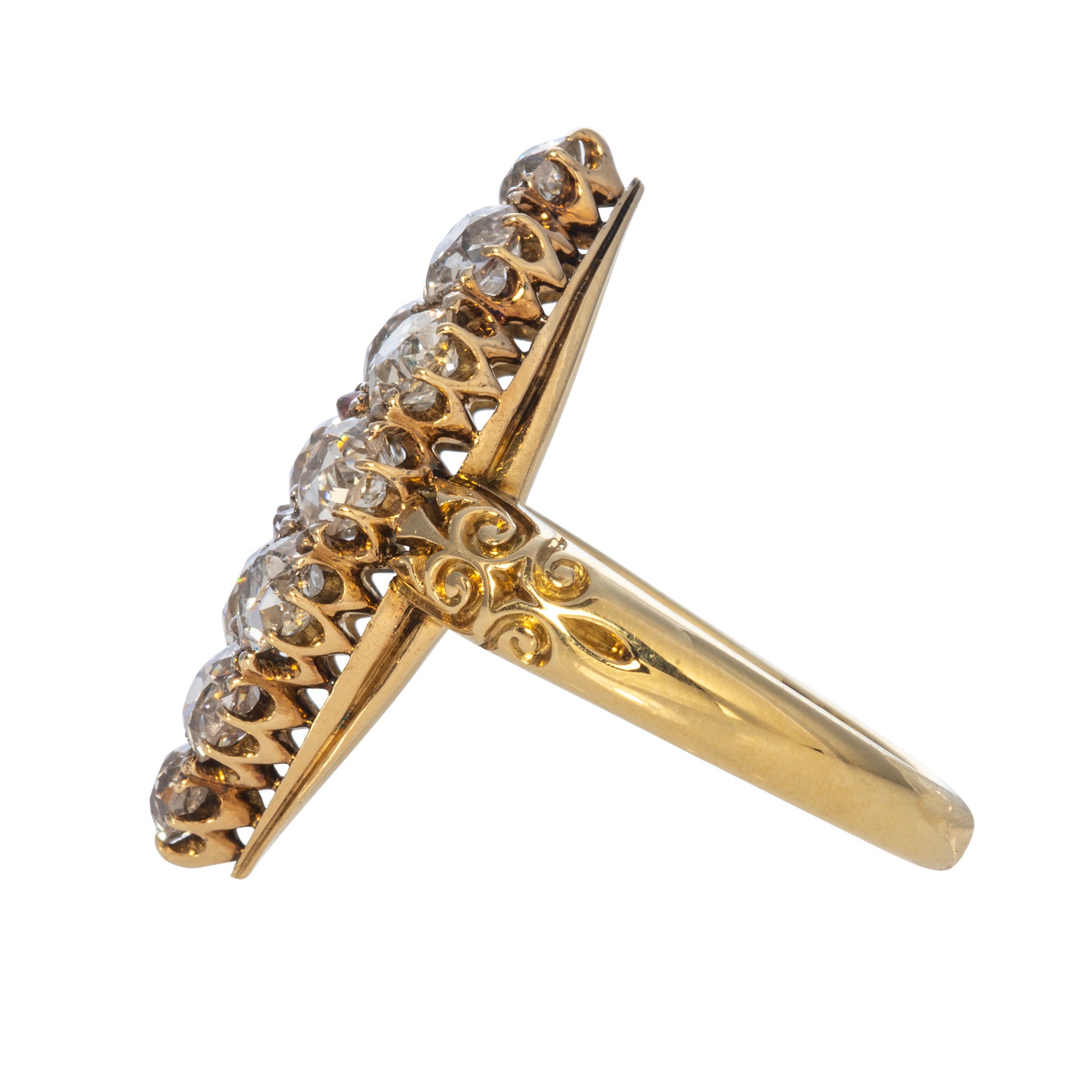 Victorian 4ctw Diamond Navette Cluster 18K Yellow Gold Ring