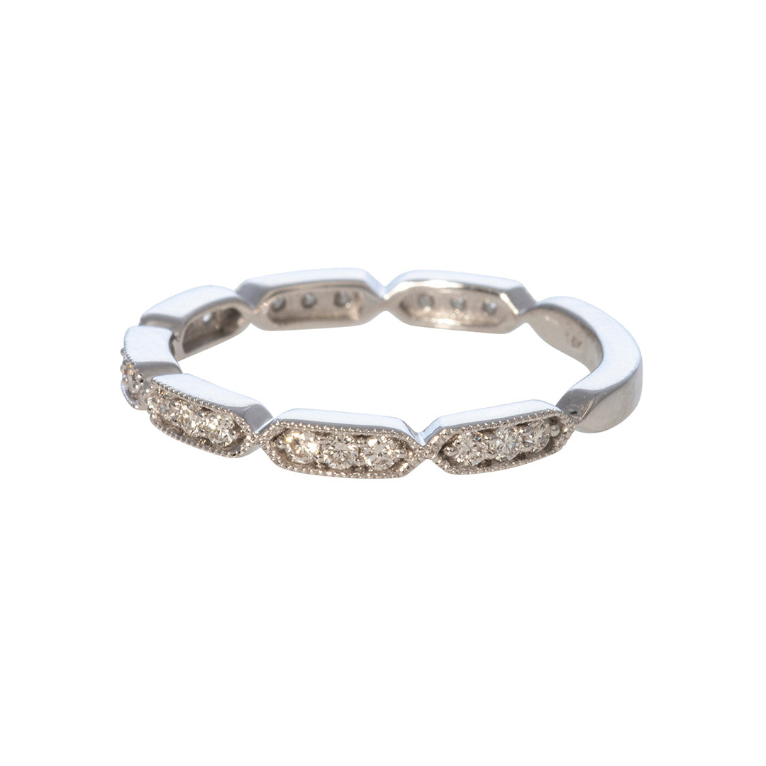 Diamond 14K White Gold Milgrain Band