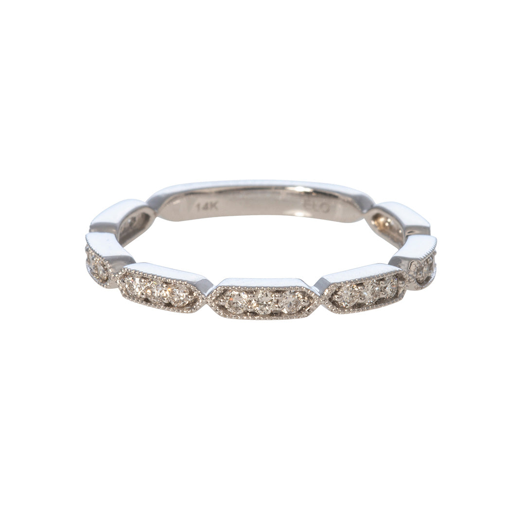 Diamond 14K White Gold Milgrain Band