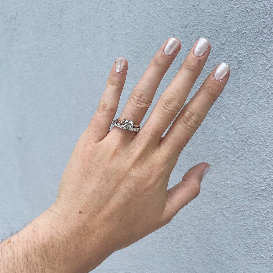 Emerald Cut Diamond & Round Diamond Platinum Eternity Band