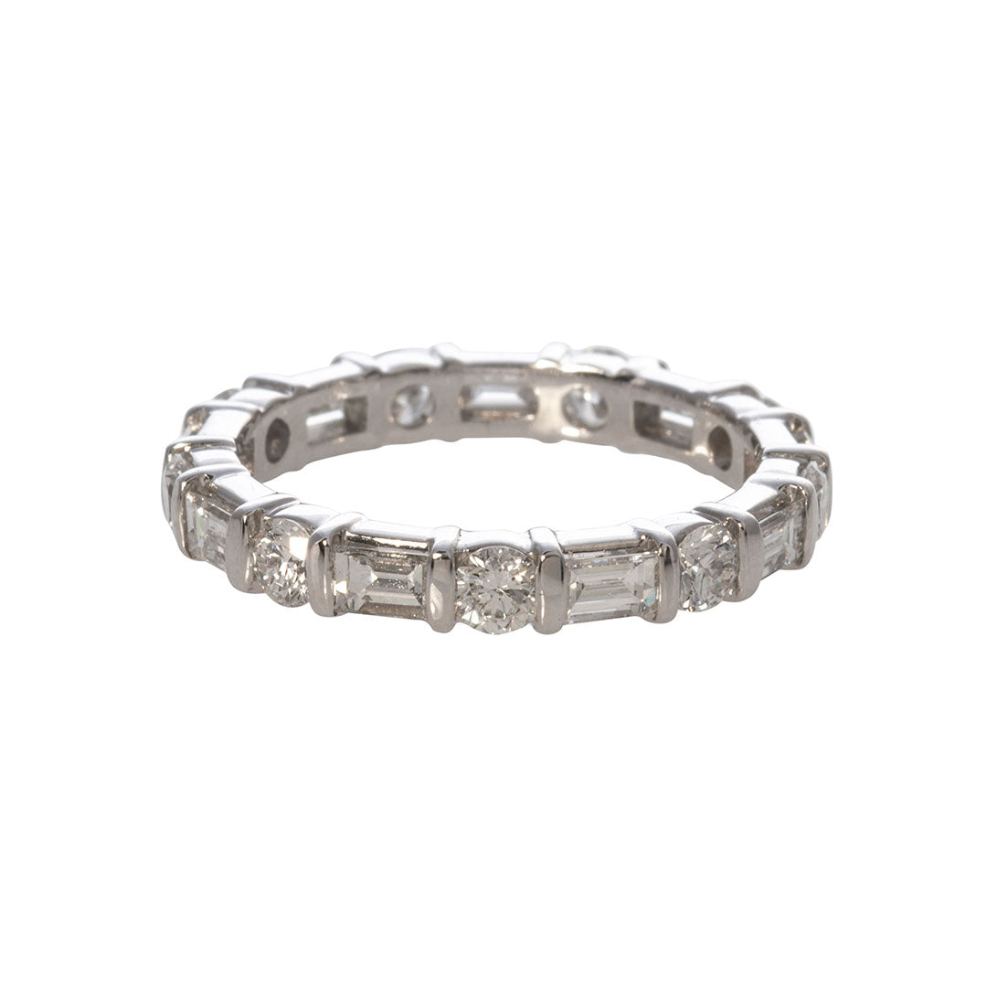 Baguette & Round Diamond Bar Set 14K White Gold Eternity Band