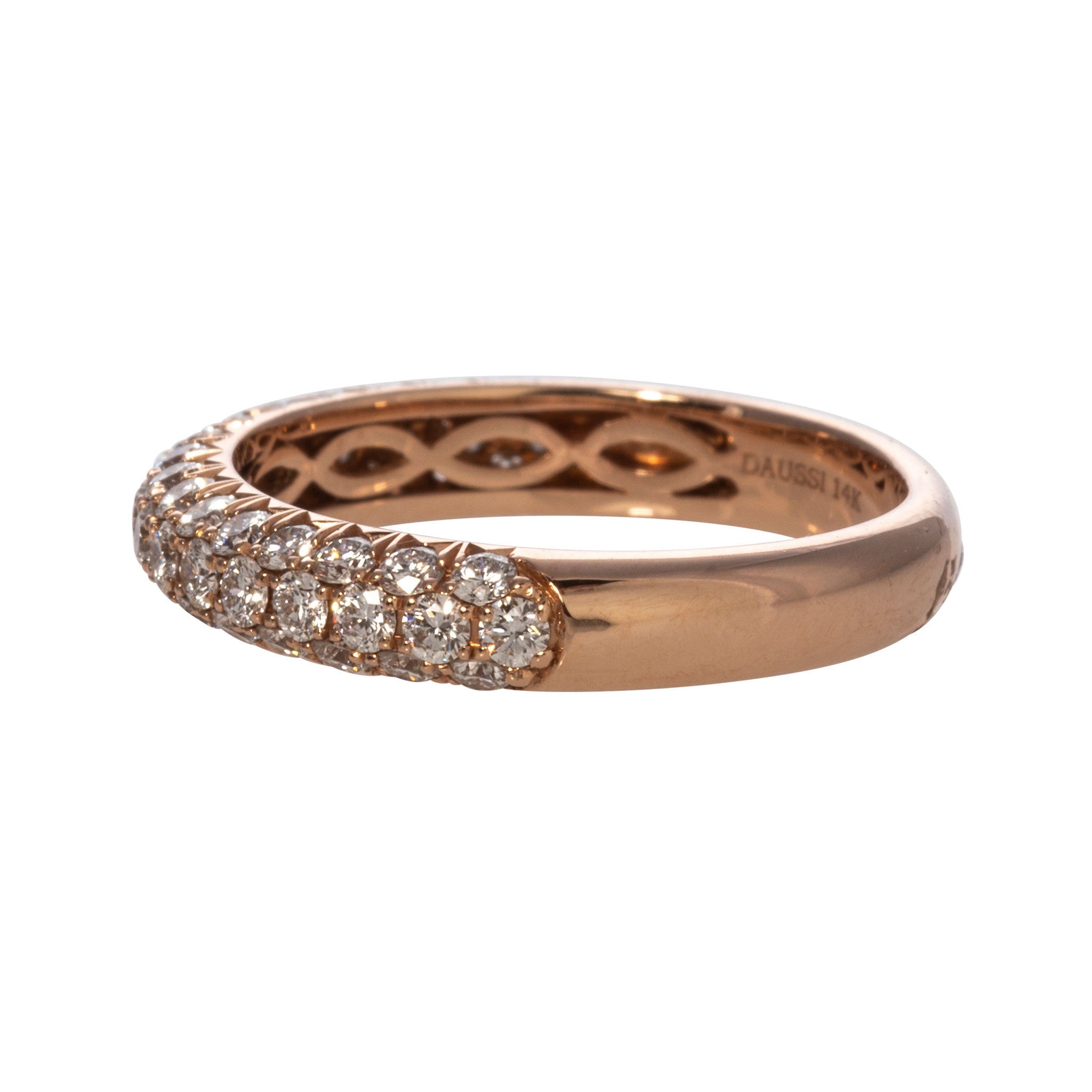 Henri Daussi Diamond Triple Row Pavé 14K Rose Gold Band