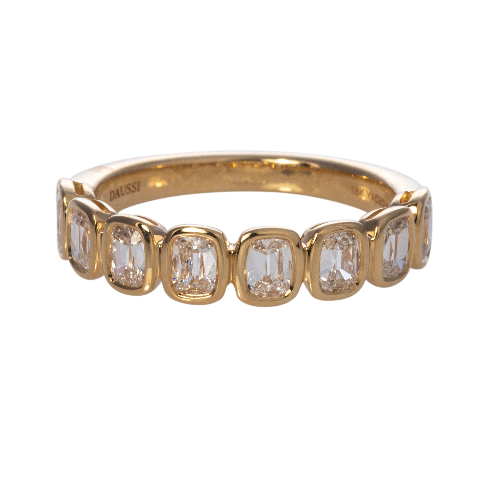 Cushion Diamond Bezel Set 18K Yellow Gold Halfway Band