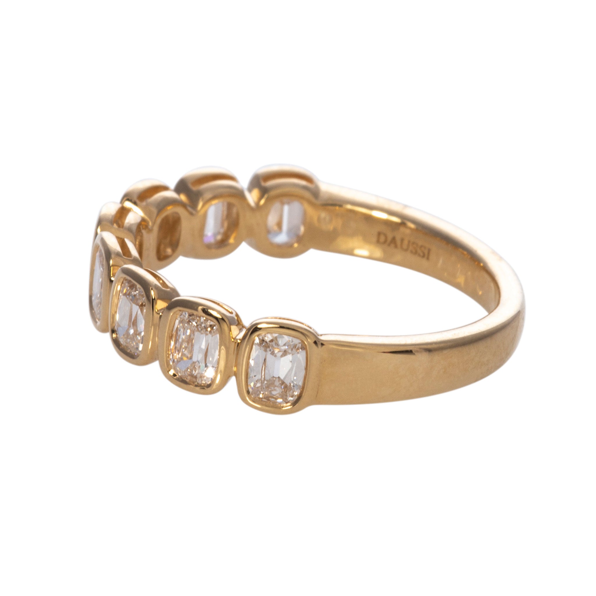 Cushion Diamond Bezel Set 18K Yellow Gold Halfway Band