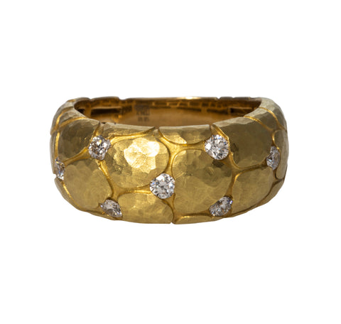 Diamond Textured 18K Yellow Gold Ring