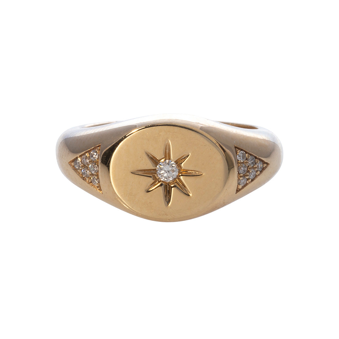 Diamond Starburst 14K Yellow Gold Signet Ring