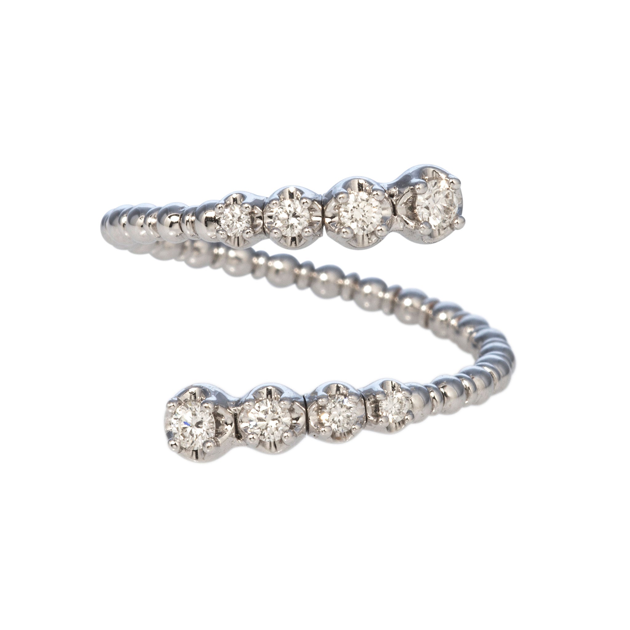 Diamond 14K White Gold Beaded Flexible Bypass Ring