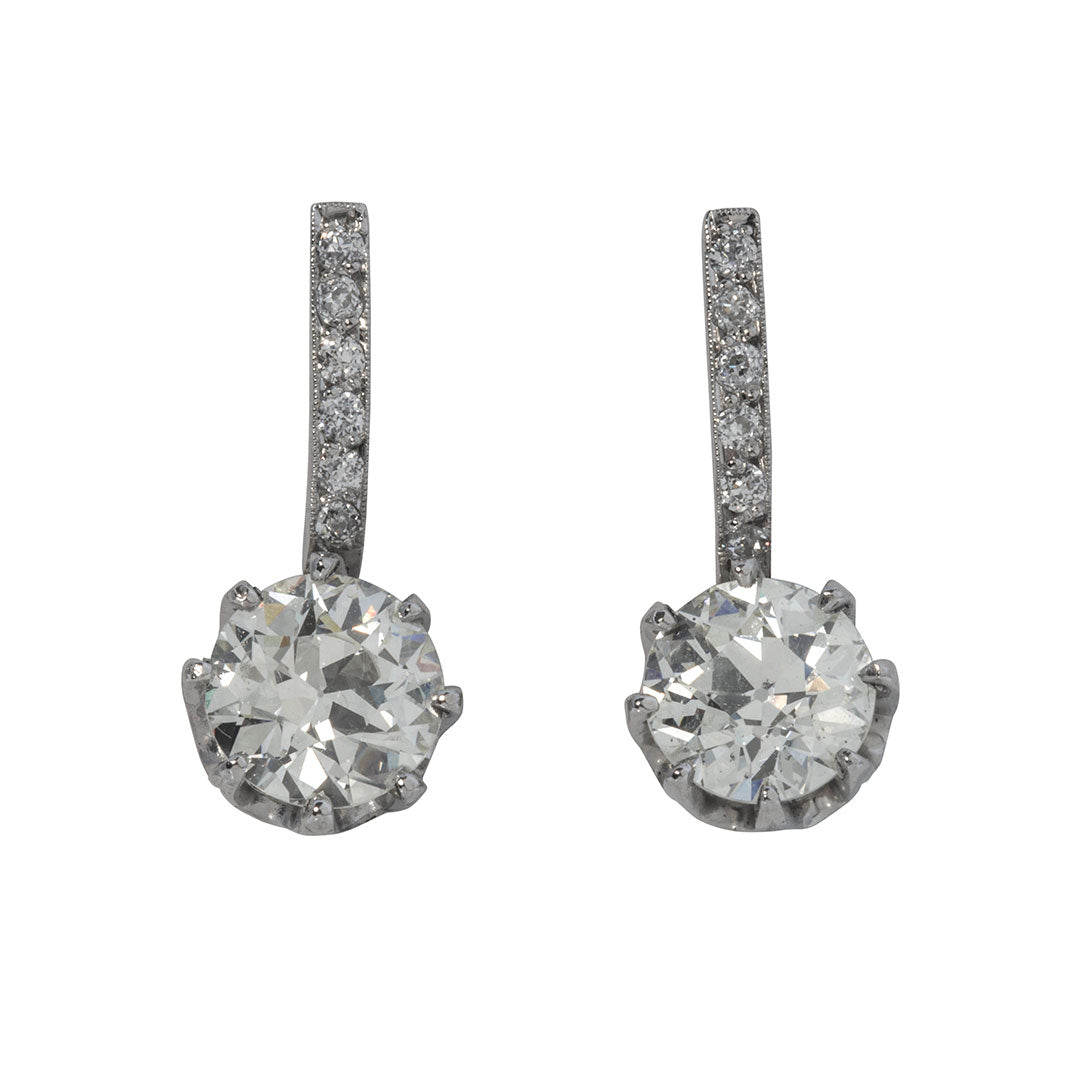 Vintage 3.48ctw Old European Cut Diamond Drop Platinum Earrings