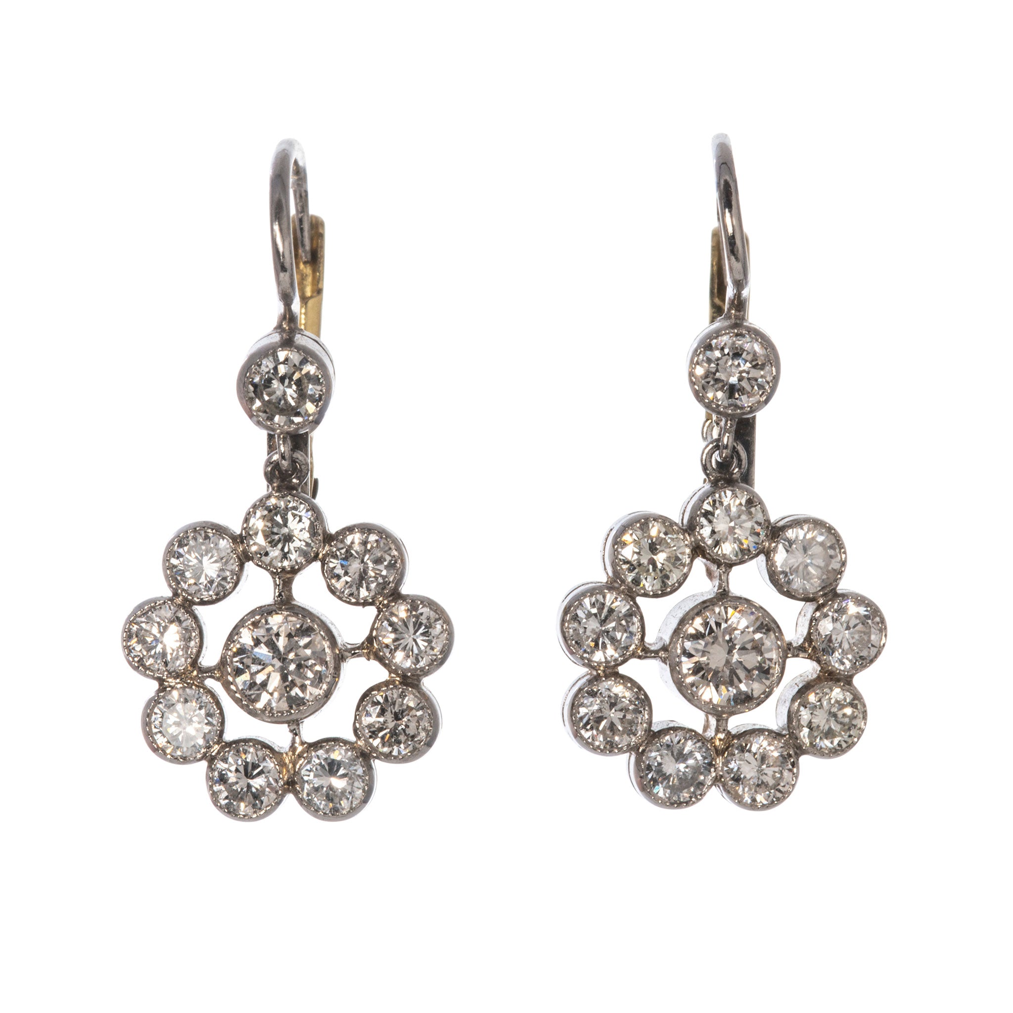 Estate 2ct Round Brilliant Diamond Cluster Drop Earrings