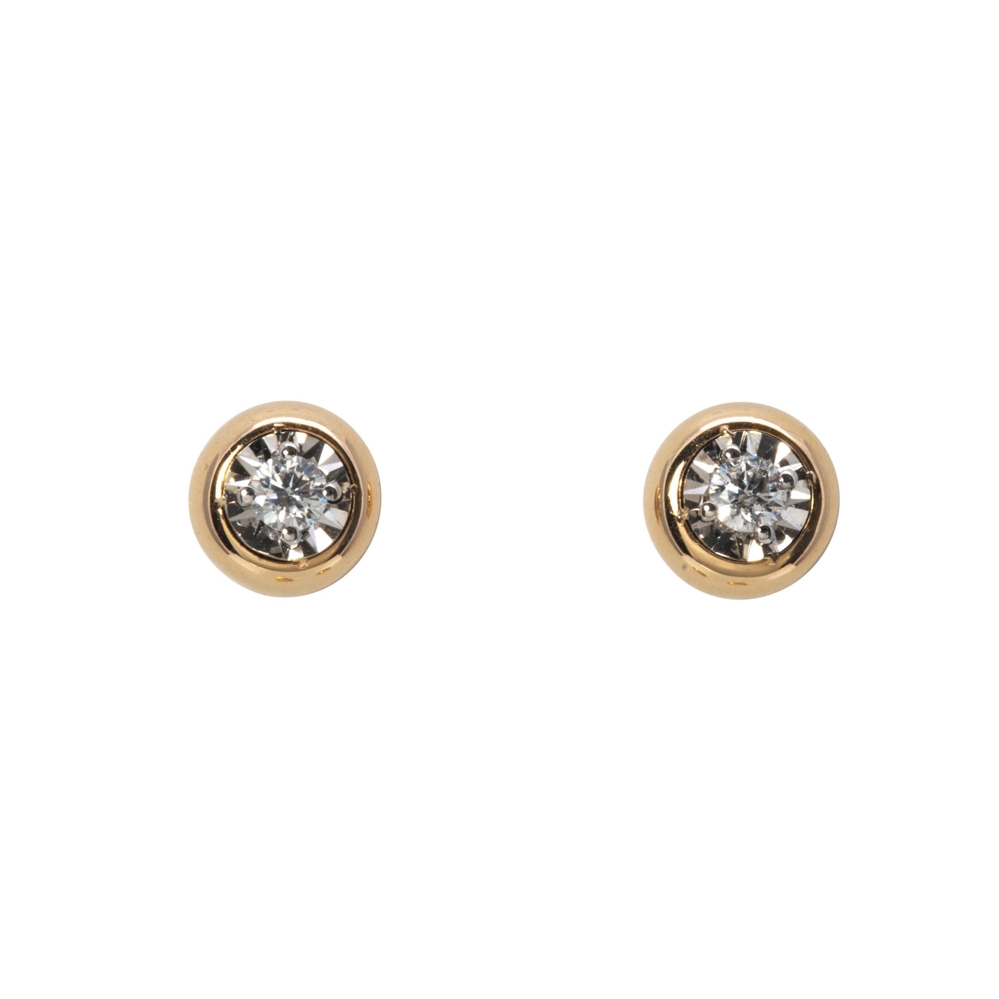 .18ctw Diamond Bezel Set Illusion 14K Gold Stud Earrings