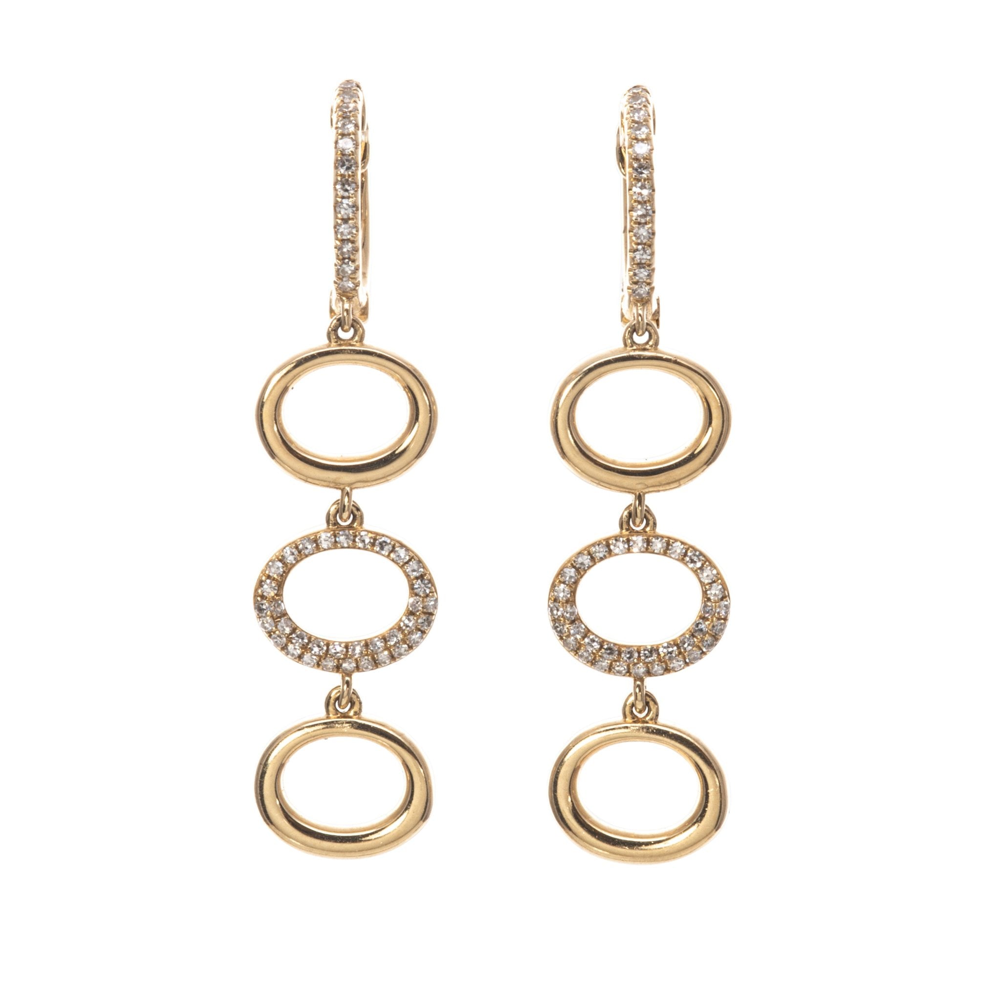 Diamond Pavé 14K Yellow Gold Triple Drop Earrings