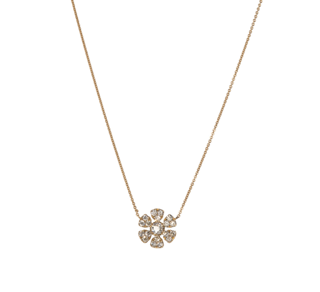 Diamond Pave Flower Pendant Necklace