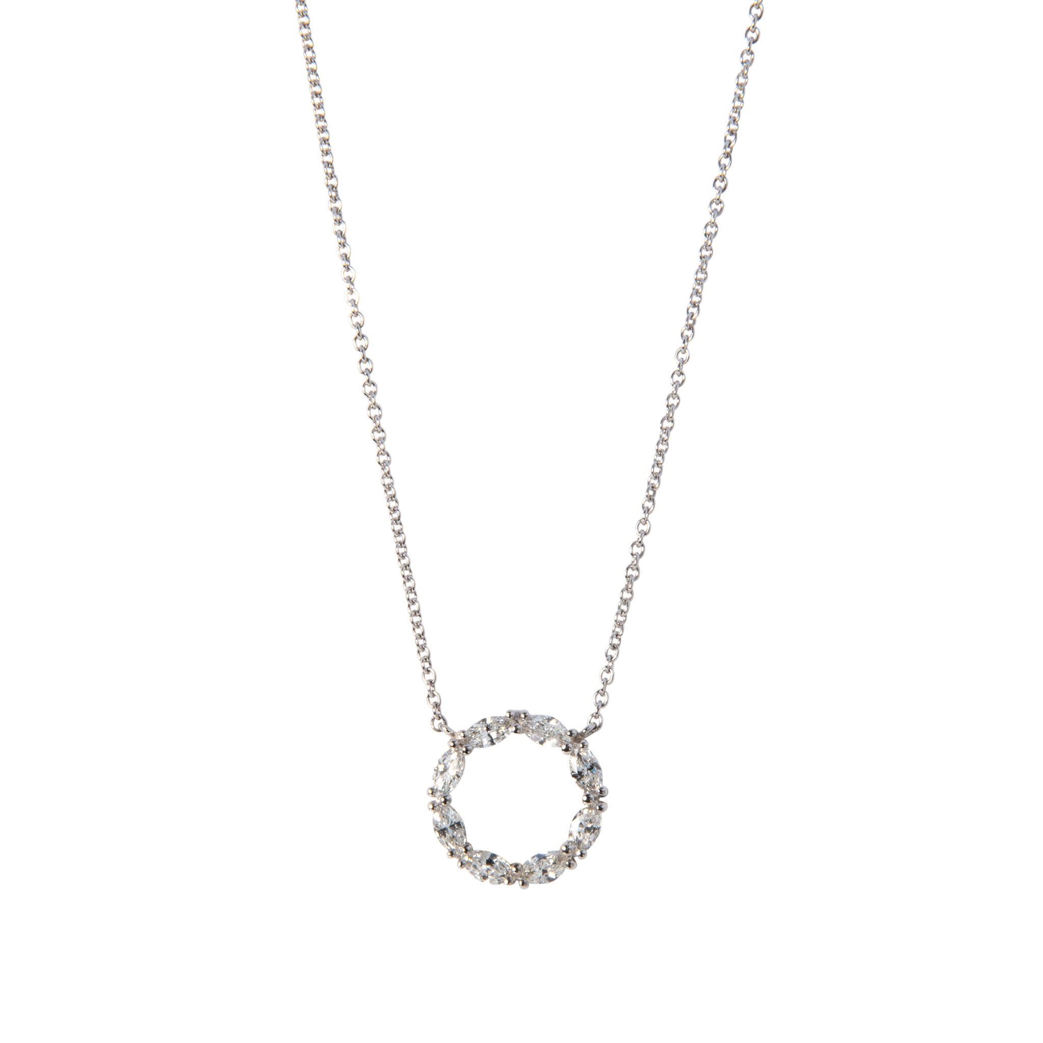 Marquise Diamond Circle 14K White Gold Pendant Necklace