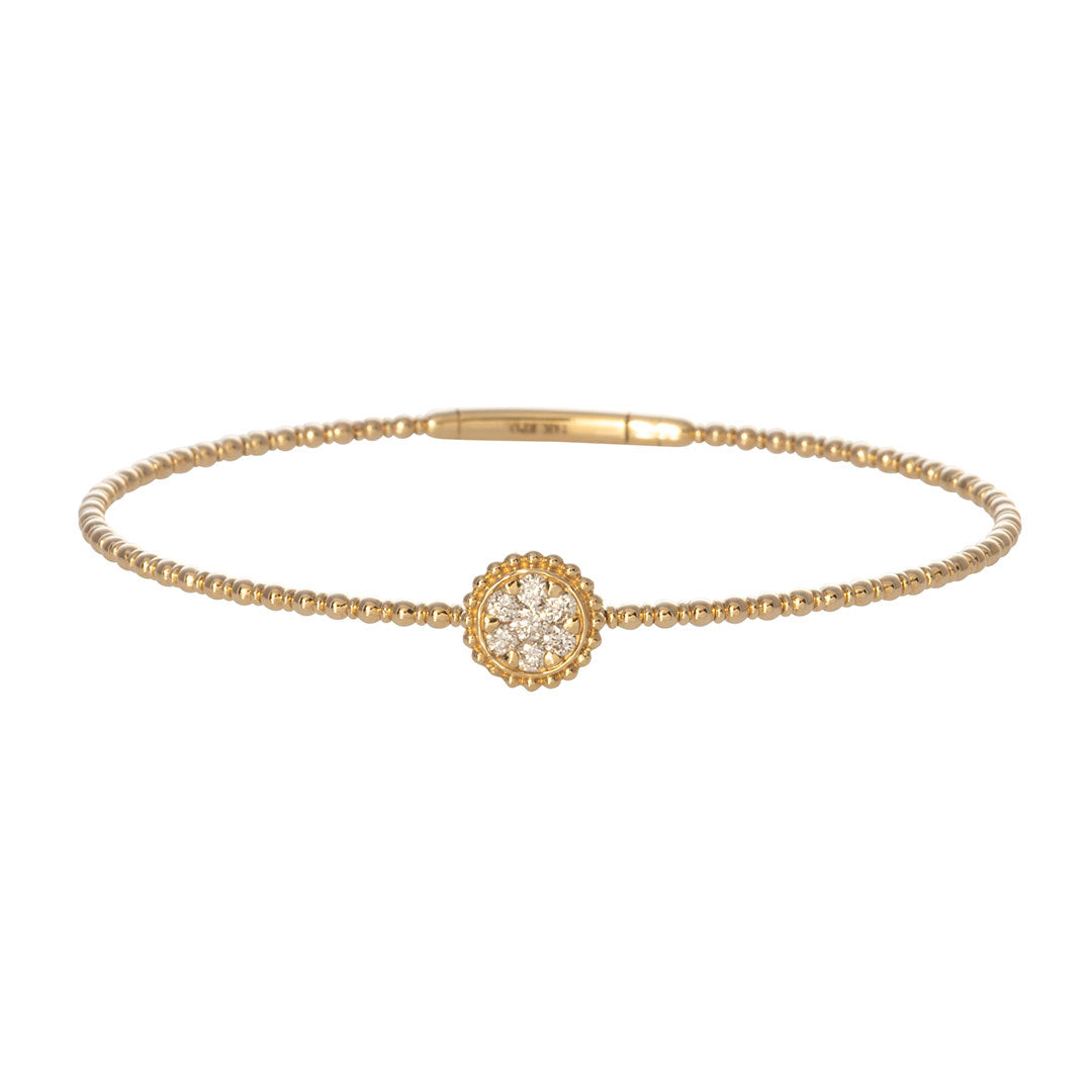 Diamond Cluster Round Station 14K Yellow Gold Flex Bangle