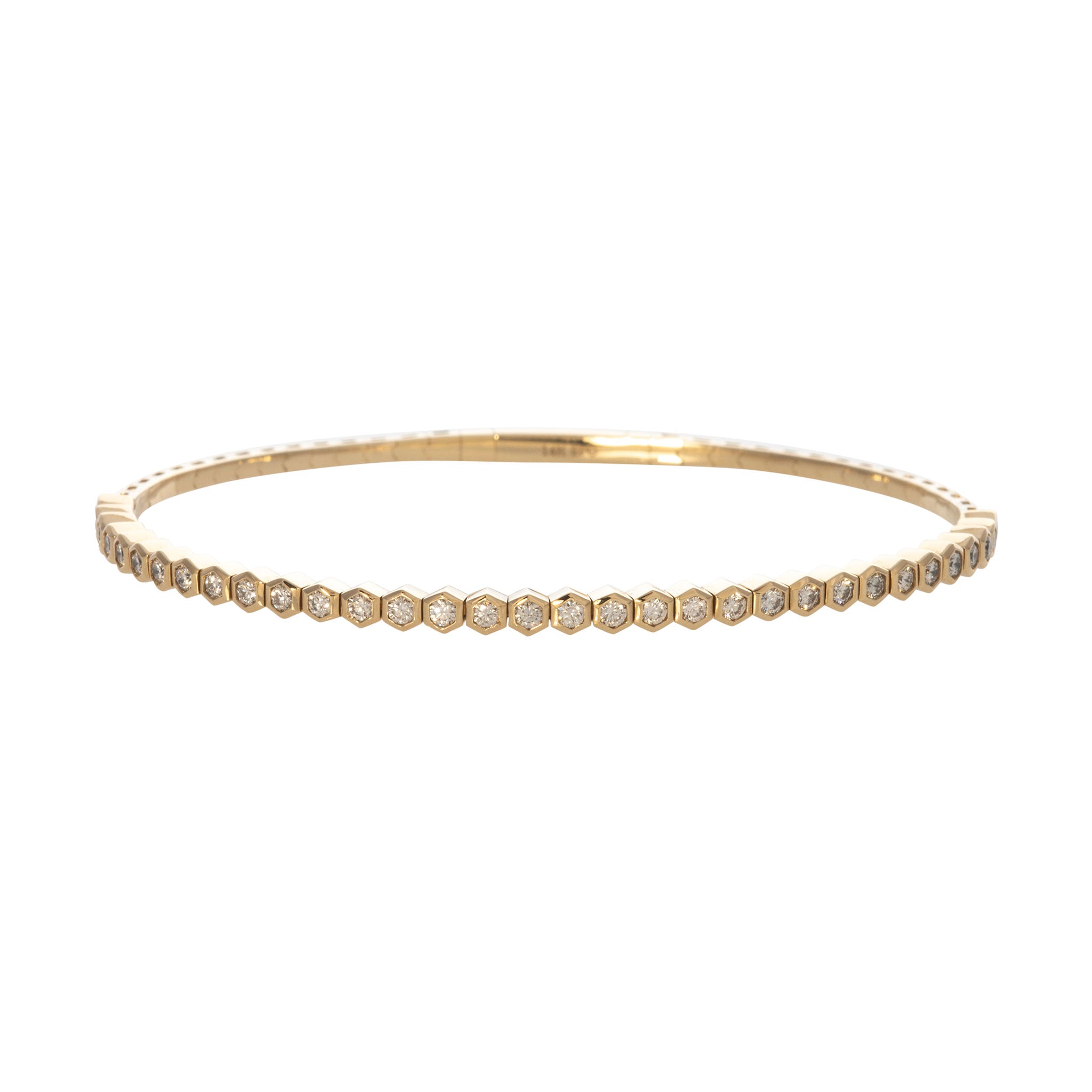 .80ctw Diamond Hexagon Bezel 14K Yellow Gold Flexible Bangle