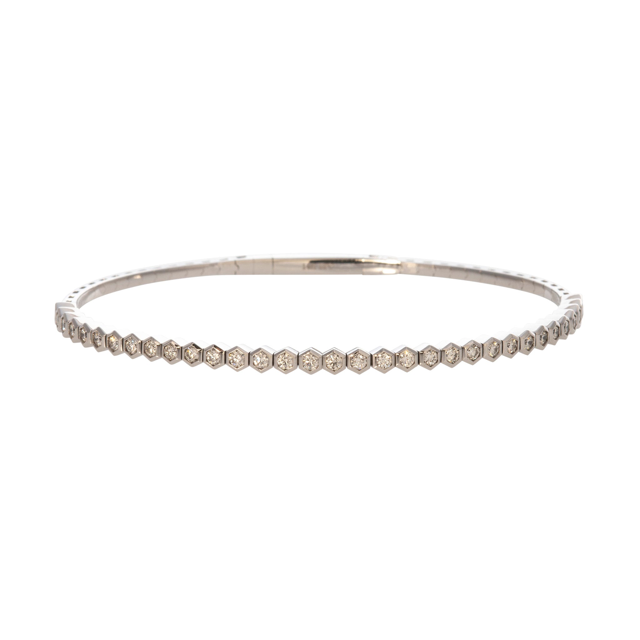 .80ctw Diamond Hexagon Bezel 14K White Gold Flexible Bangle