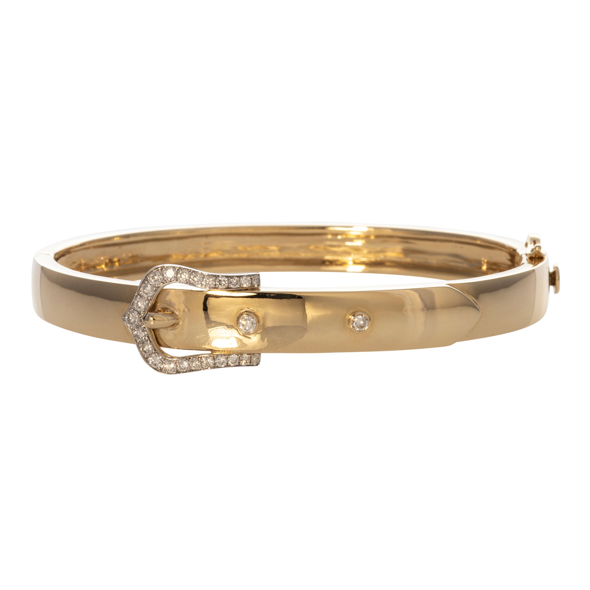 Diamond 14K Yellow Gold Buckle Bangle