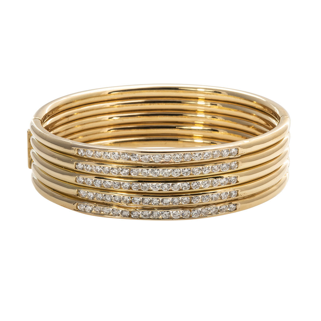 Estate Diamond 18K Yellow Gold 5 Row Wide Cuff