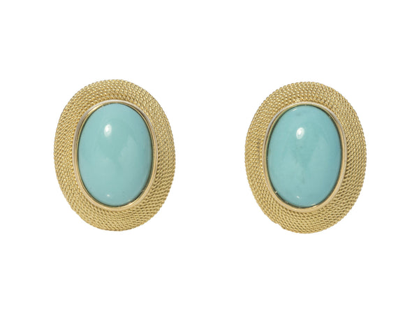 Oval Turquoise Gold Rope Earrings