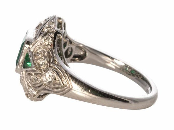 Emerald and Diamond Deco Style Ring