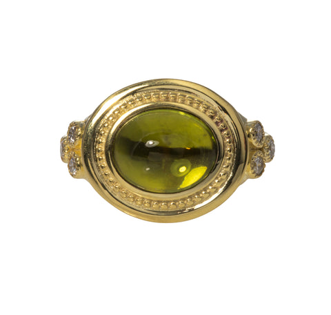 Peridot Diamond Trio 14K Gold Ring