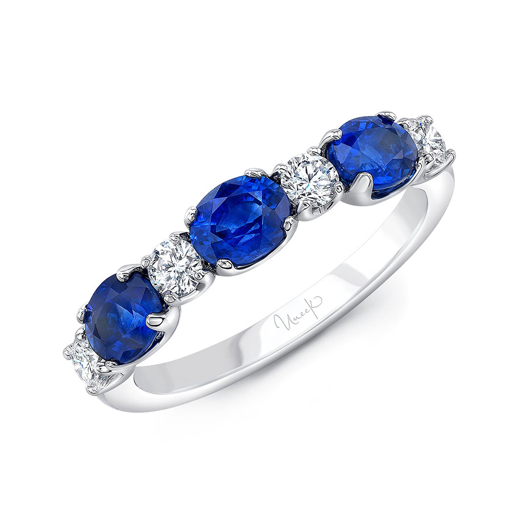 Oval Sapphire & Round Diamond 18K White Gold Band