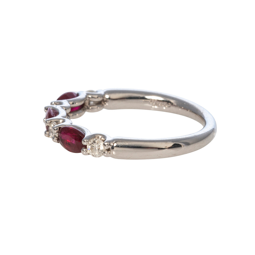 Oval Ruby & Round Diamond 18K White Gold Band