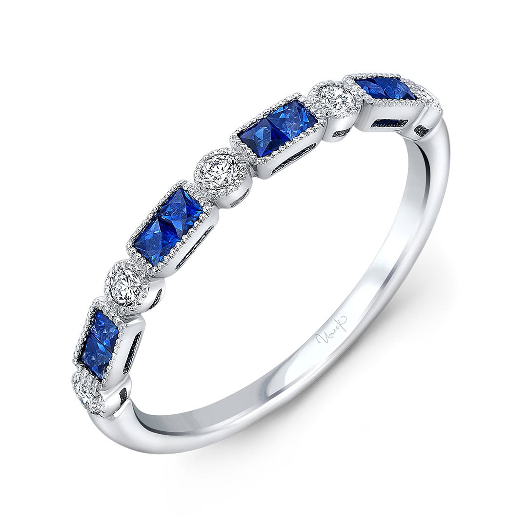 Sapphire & Diamond Milgrain 14K White Gold Halfway Band