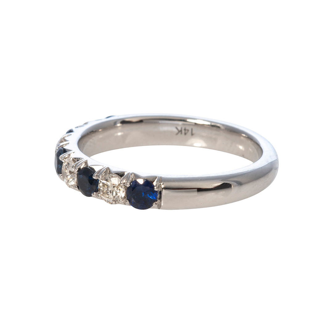 .65ct Sapphire & .36ct Diamond Halfway 14K White Gold Band