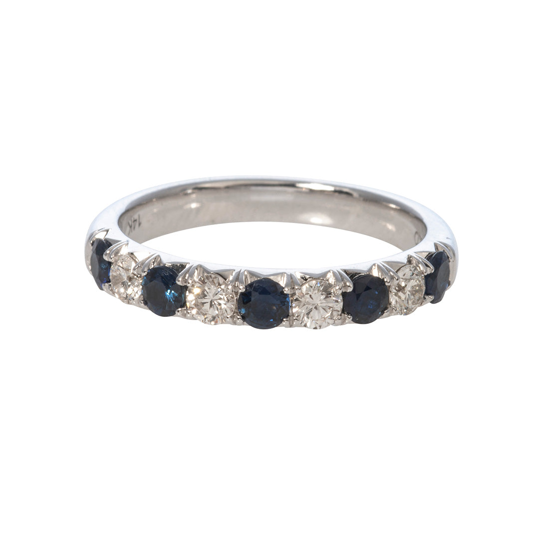 .65ct Sapphire & .36ct Diamond Halfway 14K White Gold Band