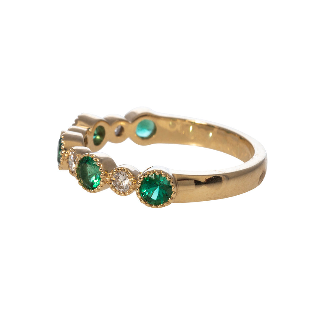 Emerald & Diamond Milgrain 14K Yellow Gold Halfway Band