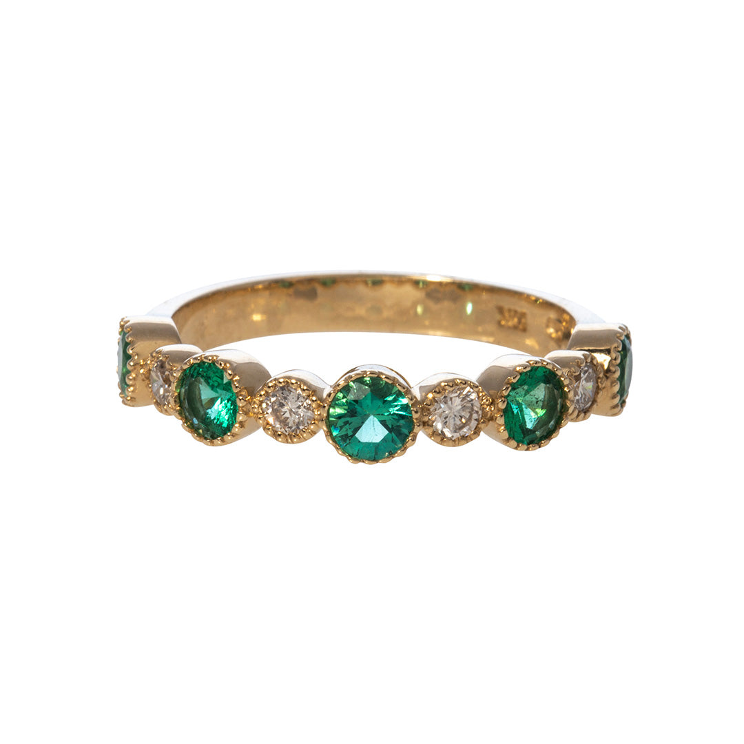 Emerald & Diamond Milgrain 14K Yellow Gold Halfway Band