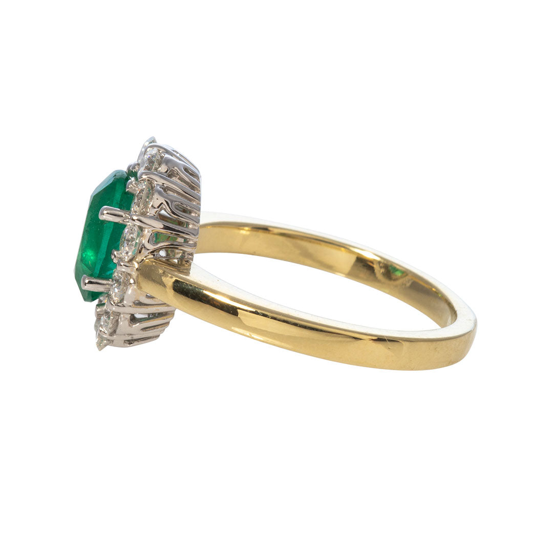 Oval Emerald & Diamond Halo 18K Two Tone Gold Ring