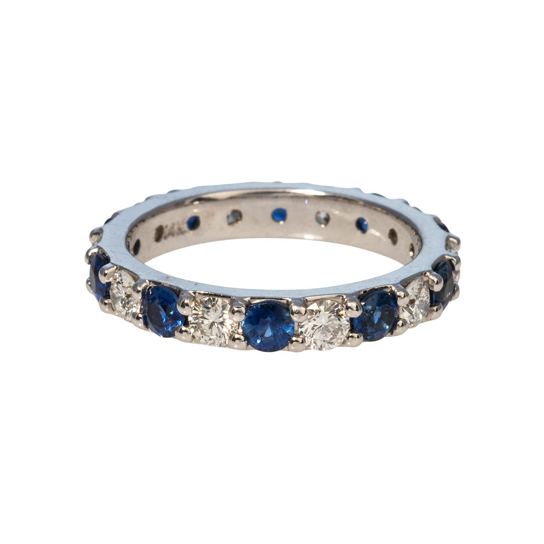 Round Sapphire & Diamond 14K White Gold Eternity Band