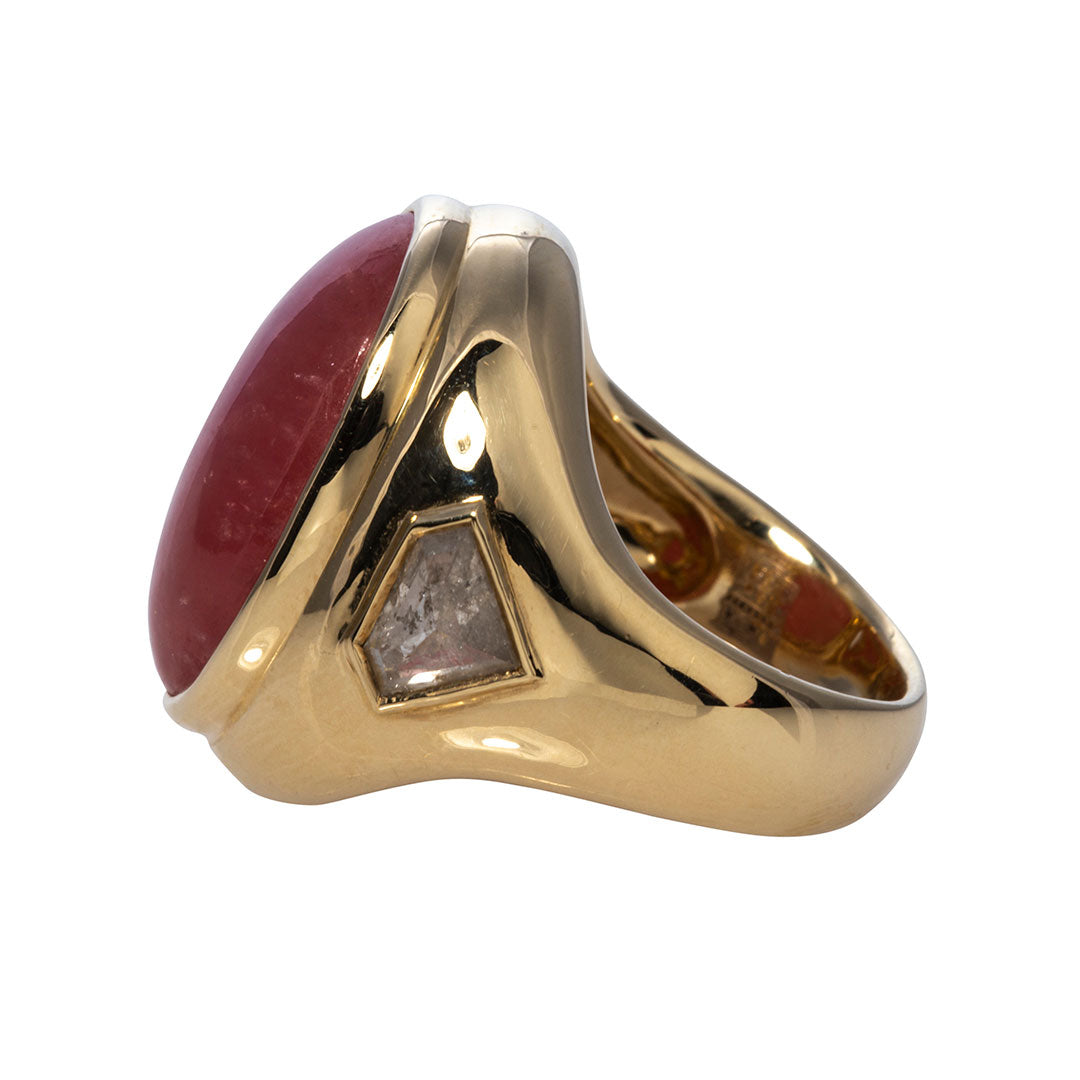 Rhodochrosite & Rose Cut Diamond 14K Gold Ring