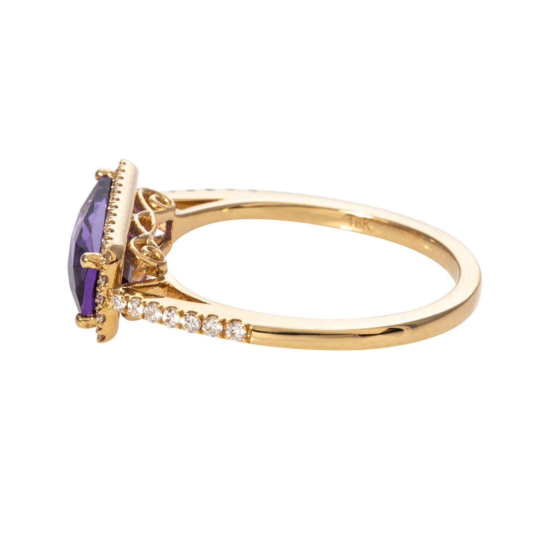 East West Amethyst & Diamond 18K Yellow Gold Ring