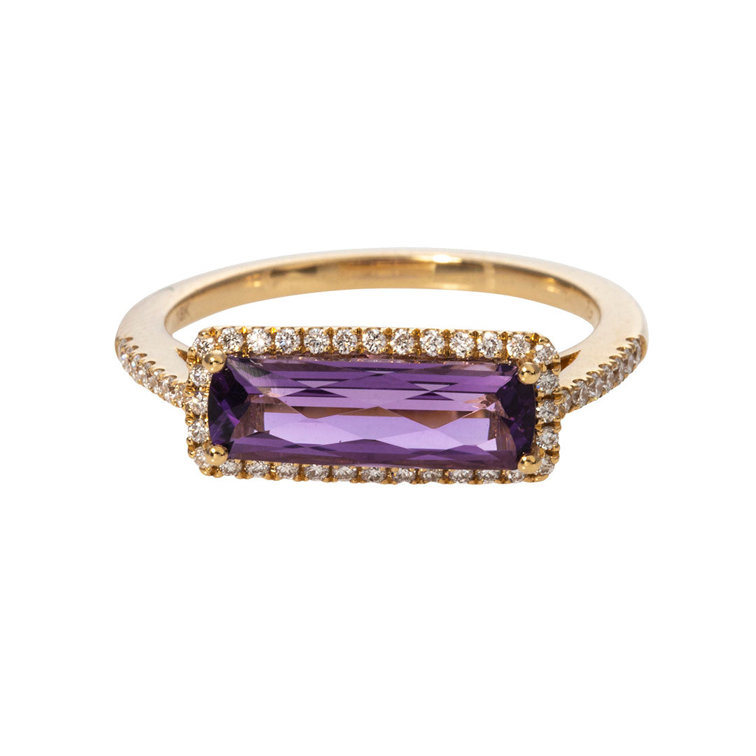 East West Amethyst & Diamond 18K Yellow Gold Ring