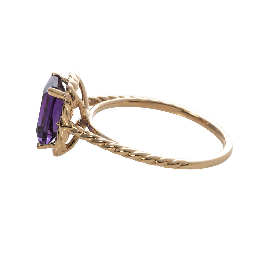 Emerald Cut Amethyst 14K Yellow Gold Rope Ring