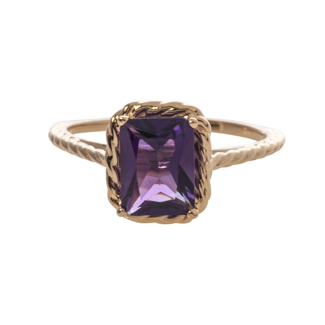 Emerald Cut Amethyst 14K Yellow Gold Rope Ring