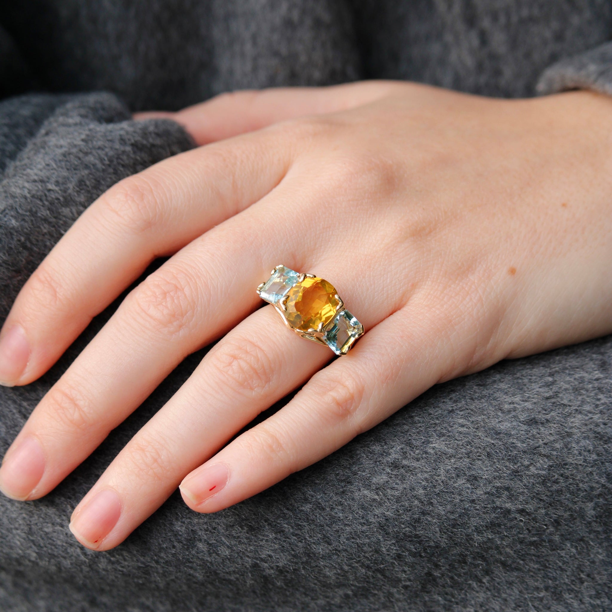 Citrine & Aquamarine 14K Gold River Ring